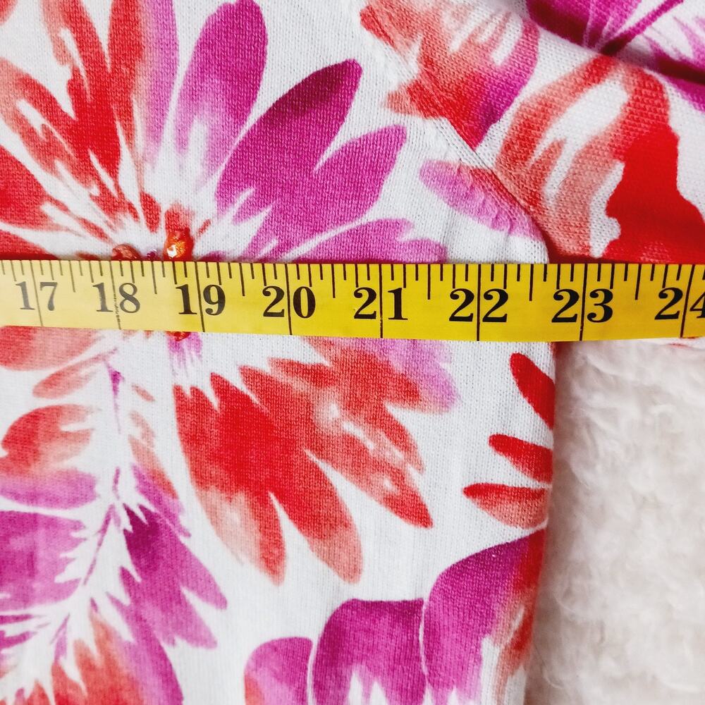 Sweater Cardigan Alfred Dunner MOP Sequin Bead Pink Orange Floral Button Size XL - Picture 3 of 9